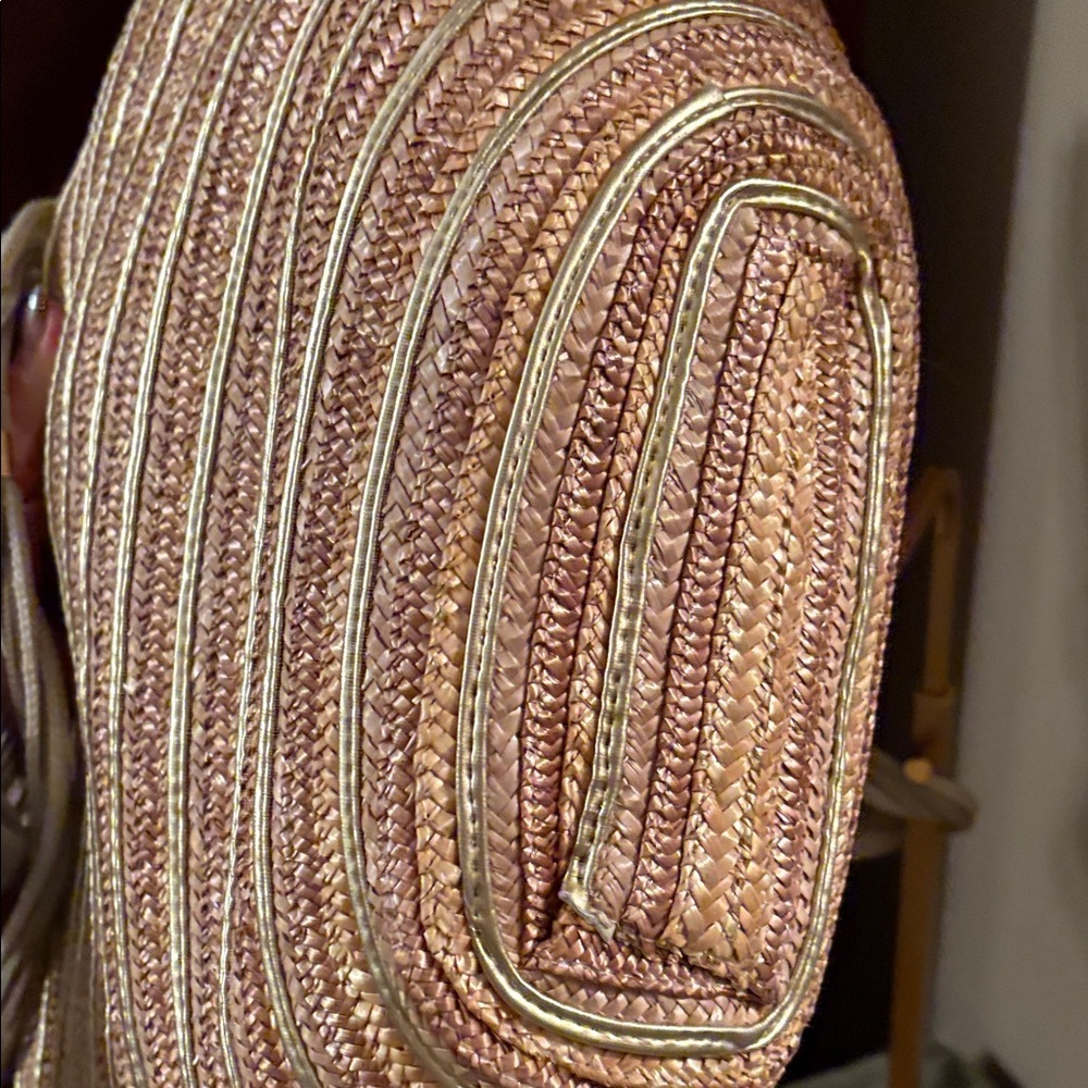Striped Tan Gold silver and Cream wovenTote Bag - Picture 5 of 7